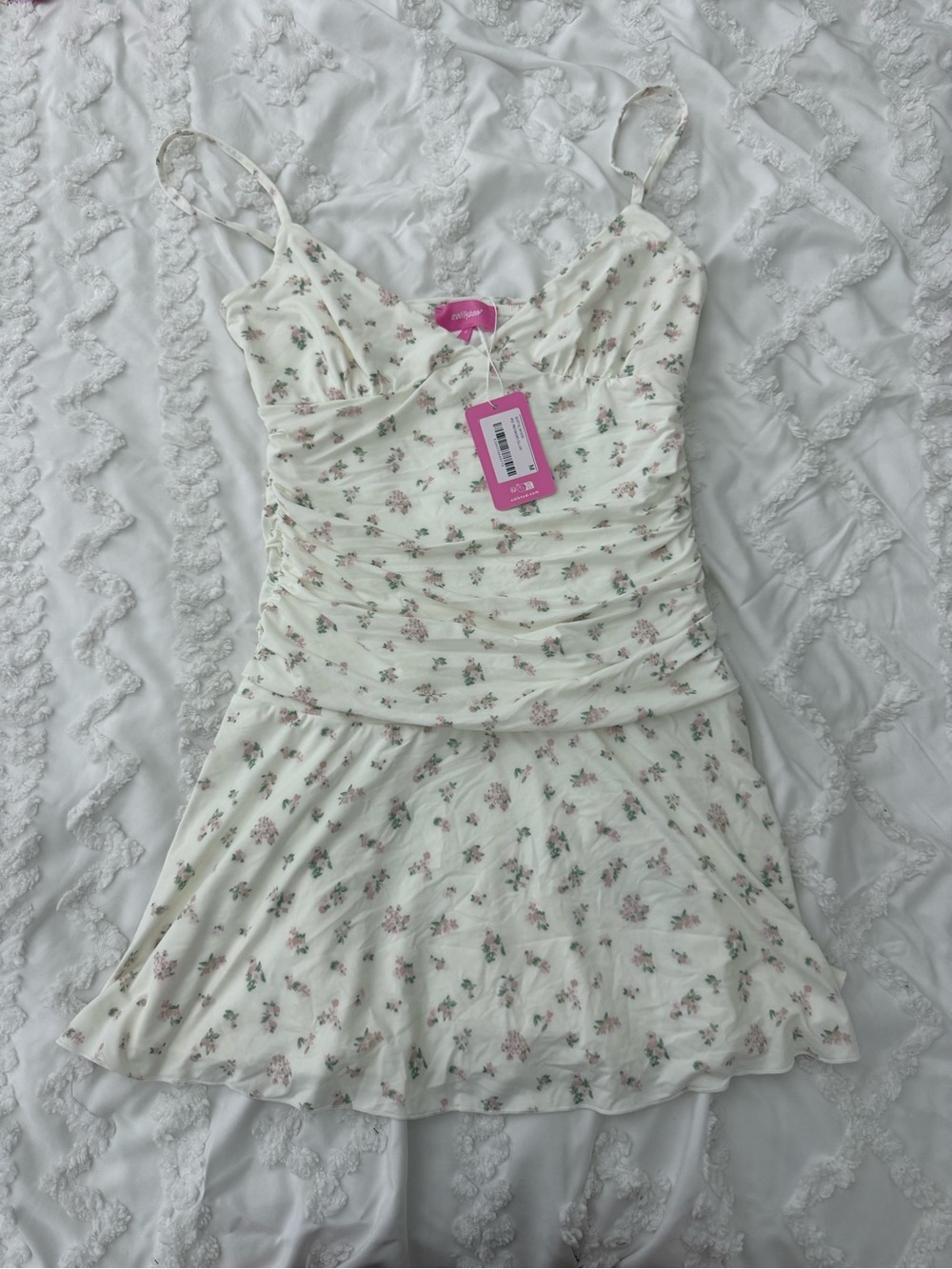 Edikted Cream Floral Ruched Cami Dress